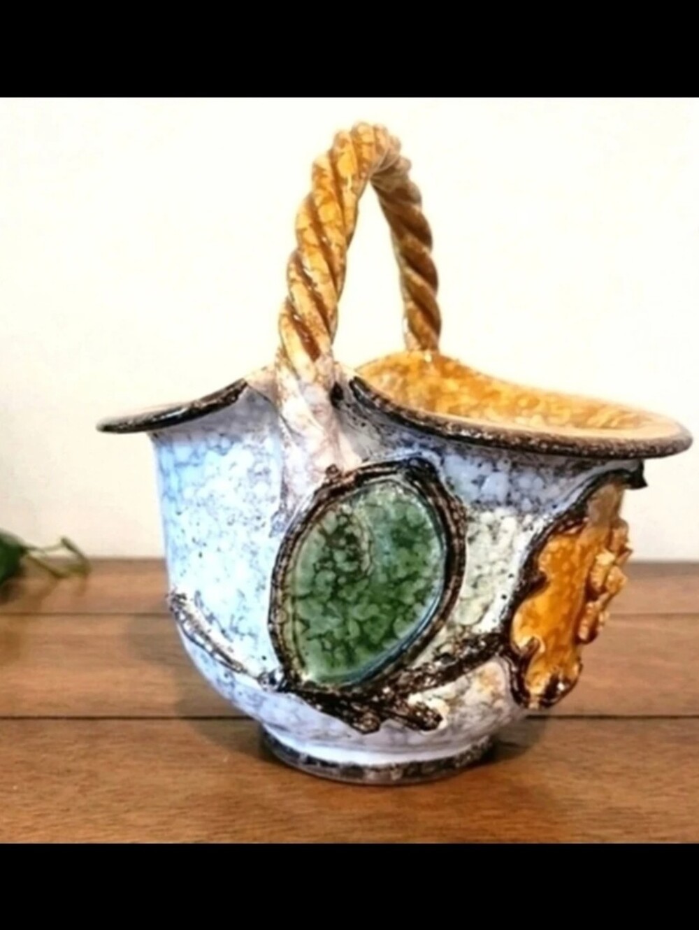 Vintage Italian Handpainted Pottery Basket